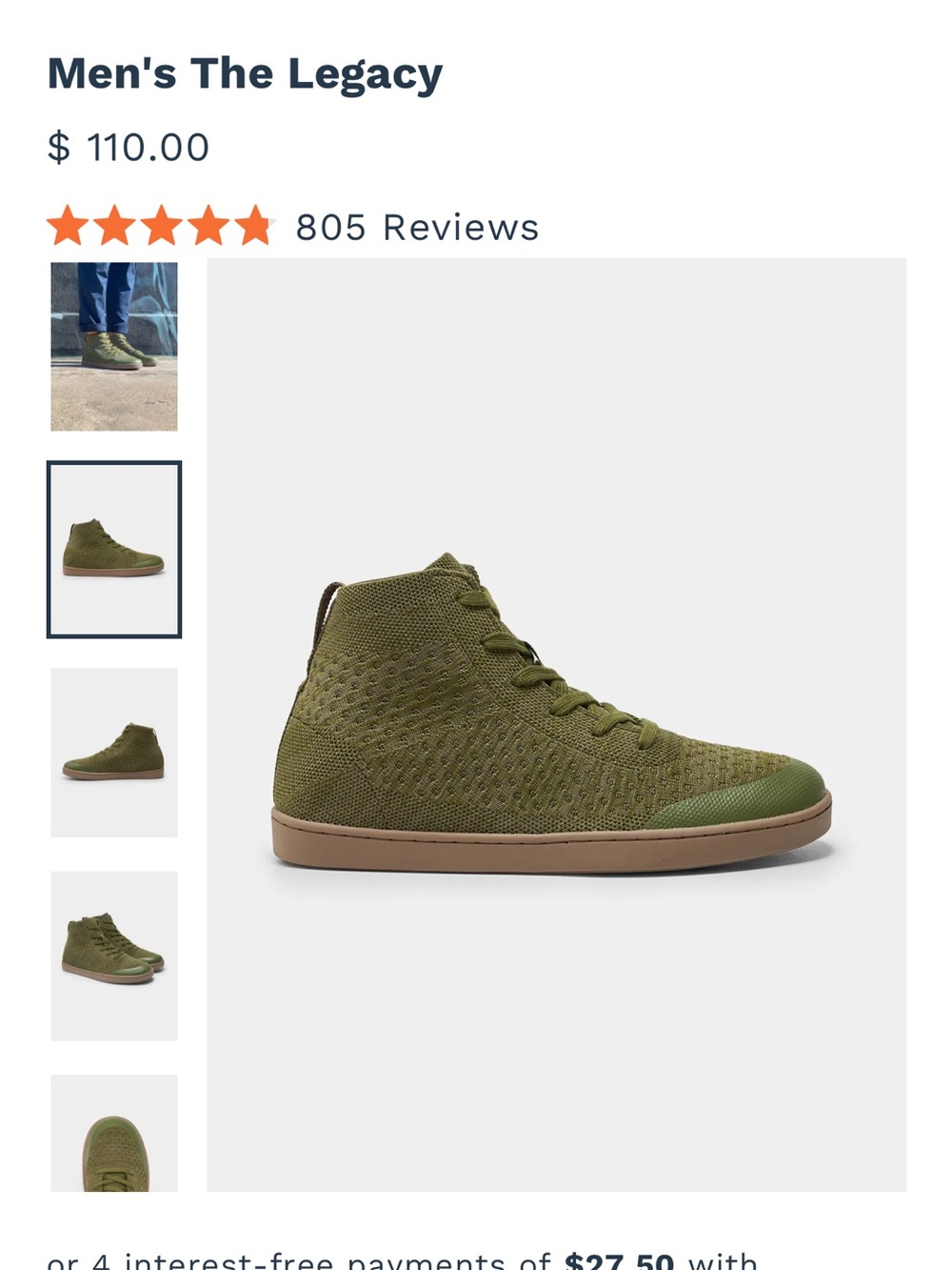 Legacy Men's Knit High-Top Sneaker - Olive Green